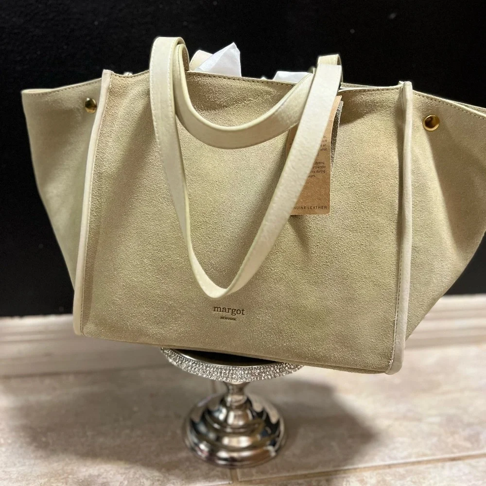 💚💚 NWT- MARGOT NEW YORK Viral JAMEE Double Handle Suede Shoulder Bag Tote💚💚